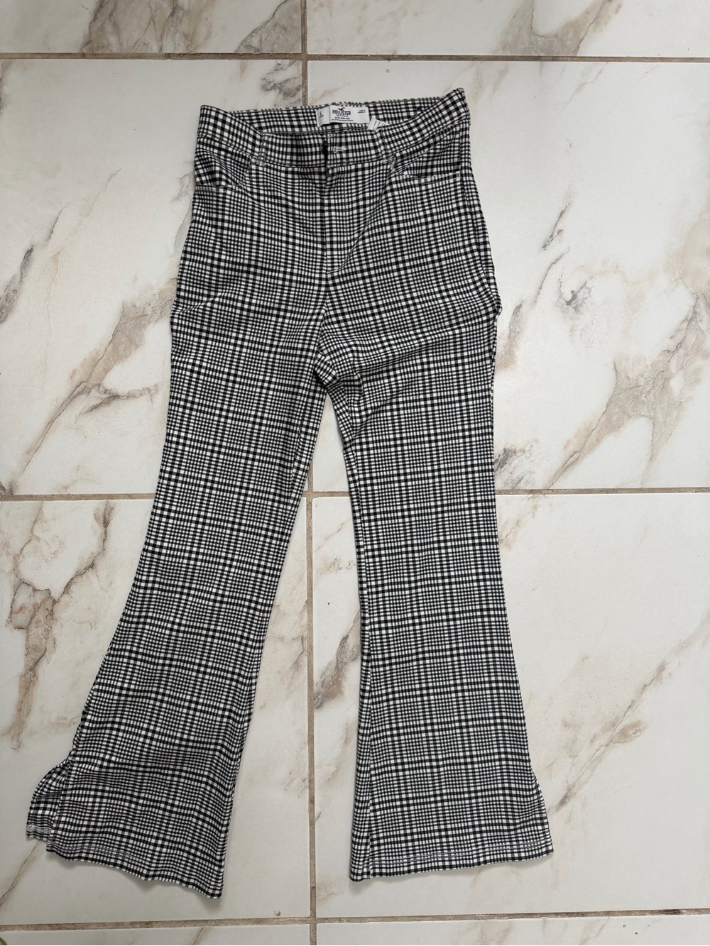 Hollister Black and White Plaid Flare Pants